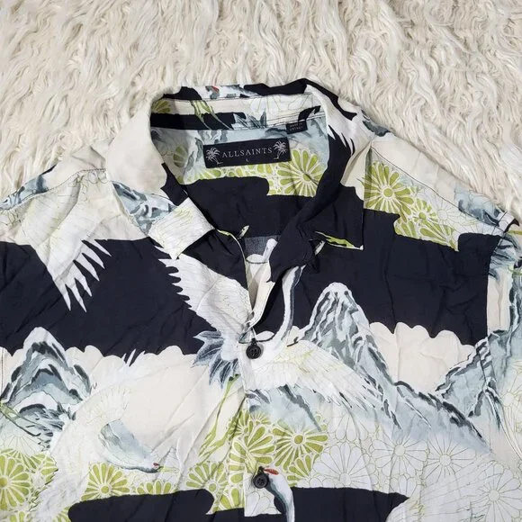ALLSAINTS Soaring Short Sleeve Shirt Nature Praint | Size Large - Picture 3 of 15